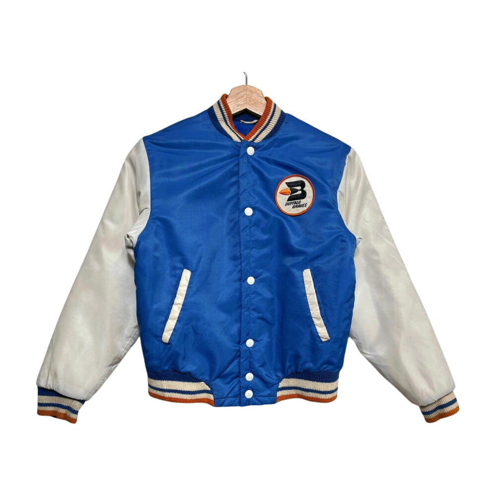 Vintage 70s NBA Buffalo Braves Blue Satin Jacket Kids Size